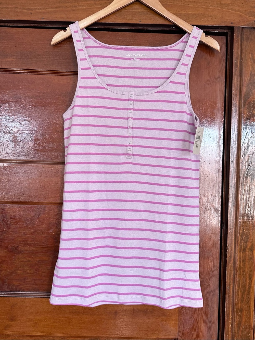 New Ann Taylor Stripe Henley Scoop Neck Fitted XL Cotton Elena Gilbert Core